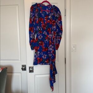 Magda Butrym Floral Wrap Dress in Blue and Red